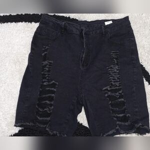 Black Distressed Denim Shorts
